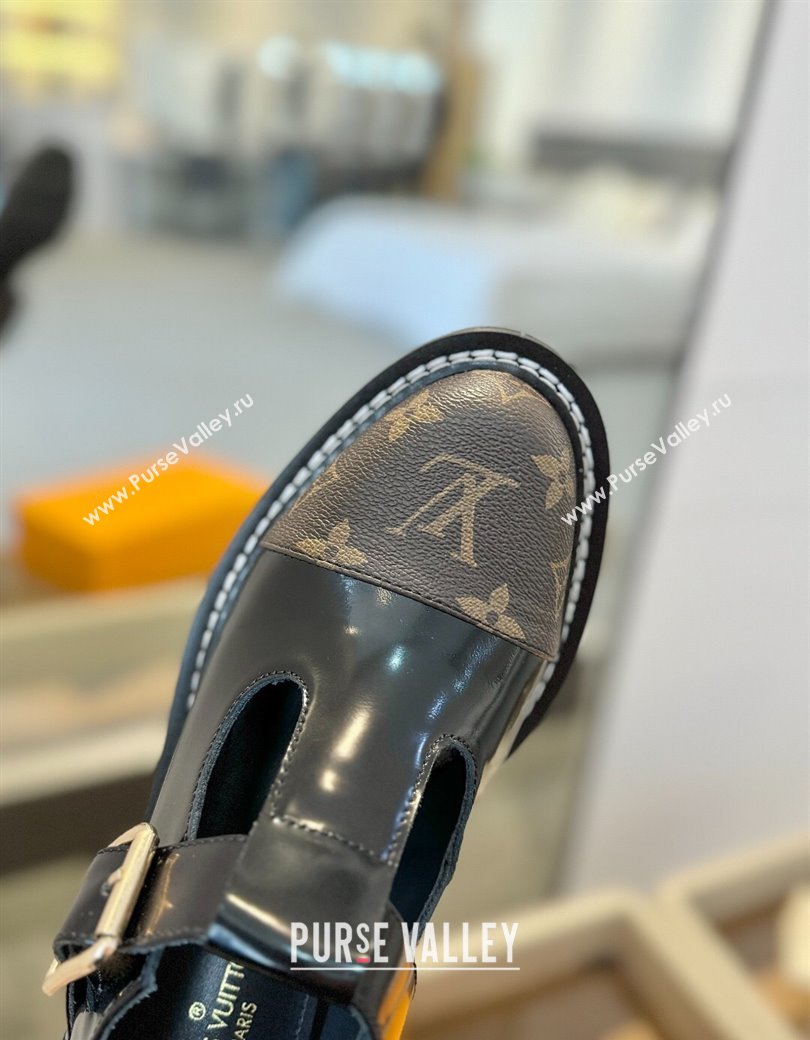 Louis Vuitton Leather and Monogram Canvas Platform Mary Janes Loafers Black 2025 (MD-250222038)