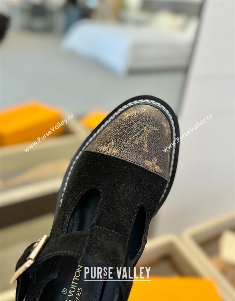 Louis Vuitton Suede and Monogram Canvas Platform Mary Janes Loafers Black 2025 (MD-250222040)