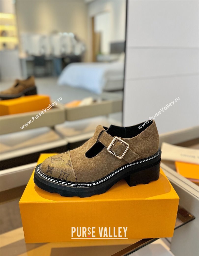 Louis Vuitton Suede and Monogram Canvas Platform Mary Janes Loafers Brown 2025 (MD-250222041)