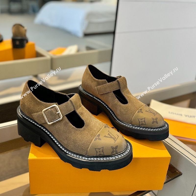 Louis Vuitton Suede and Monogram Canvas Platform Mary Janes Loafers Brown 2025 (MD-250222041)