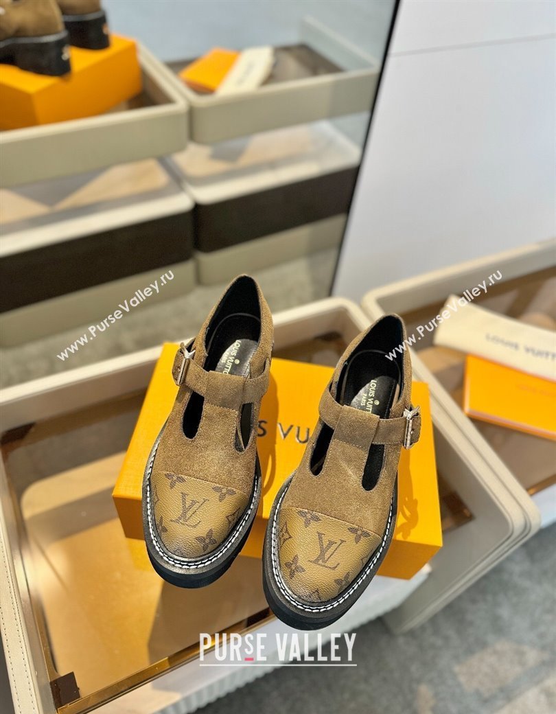 Louis Vuitton Suede and Monogram Canvas Platform Mary Janes Loafers Brown 2025 (MD-250222041)