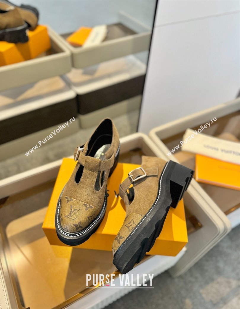 Louis Vuitton Suede and Monogram Canvas Platform Mary Janes Loafers Brown 2025 (MD-250222041)