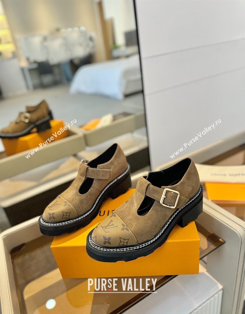 Louis Vuitton Suede and Monogram Canvas Platform Mary Janes Loafers Brown 2025 (MD-250222041)