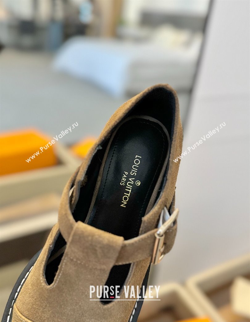 Louis Vuitton Suede and Monogram Canvas Platform Mary Janes Loafers Brown 2025 (MD-250222041)