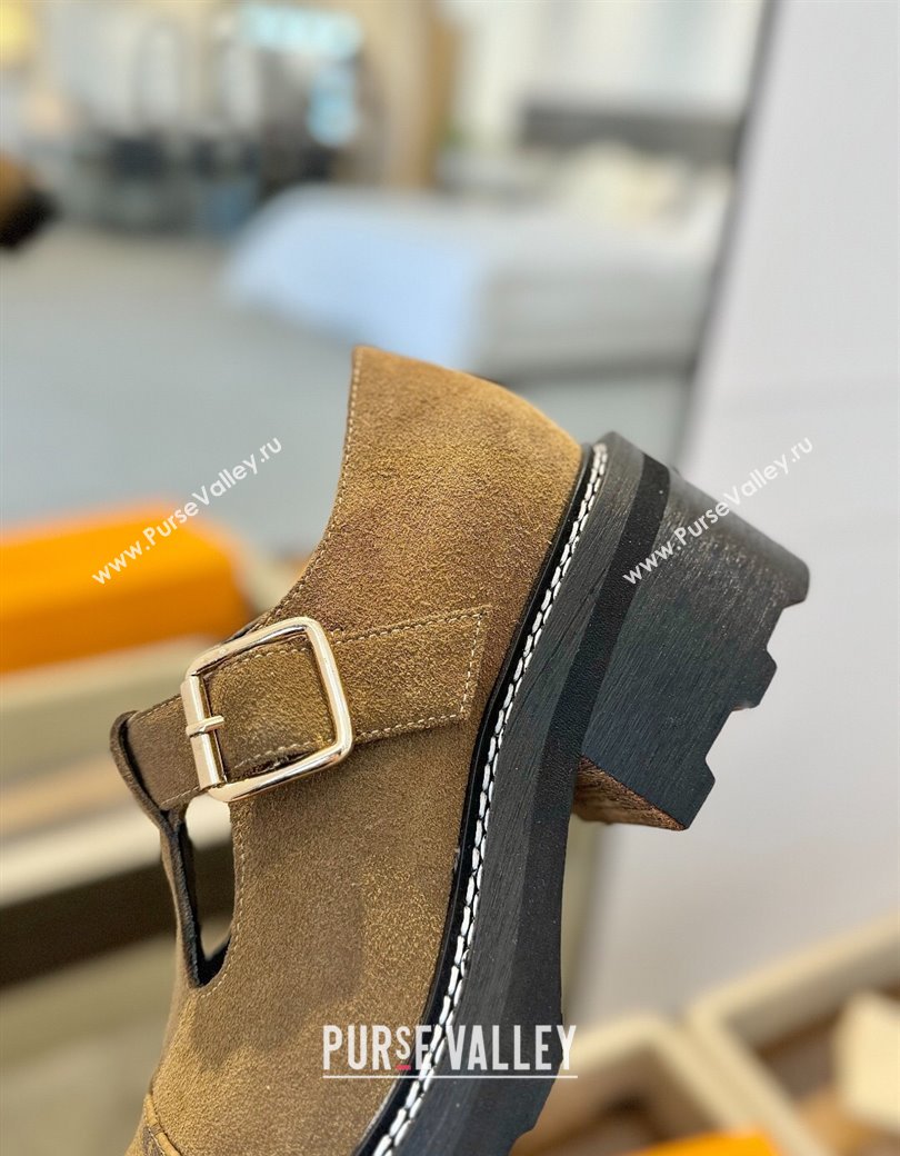 Louis Vuitton Suede and Monogram Canvas Platform Mary Janes Loafers Brown 2025 (MD-250222041)