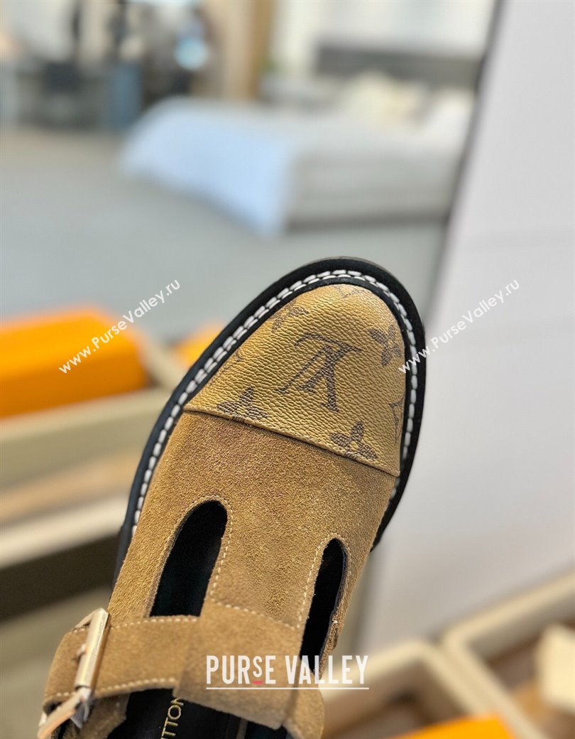 Louis Vuitton Suede and Monogram Canvas Platform Mary Janes Loafers Brown 2025 (MD-250222041)