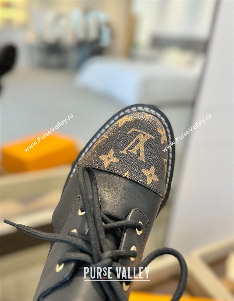 Louis Vuitton Open Back Lace-up Shoes in Leather and Monogram Canvas Black 2025 (MD-250222043)