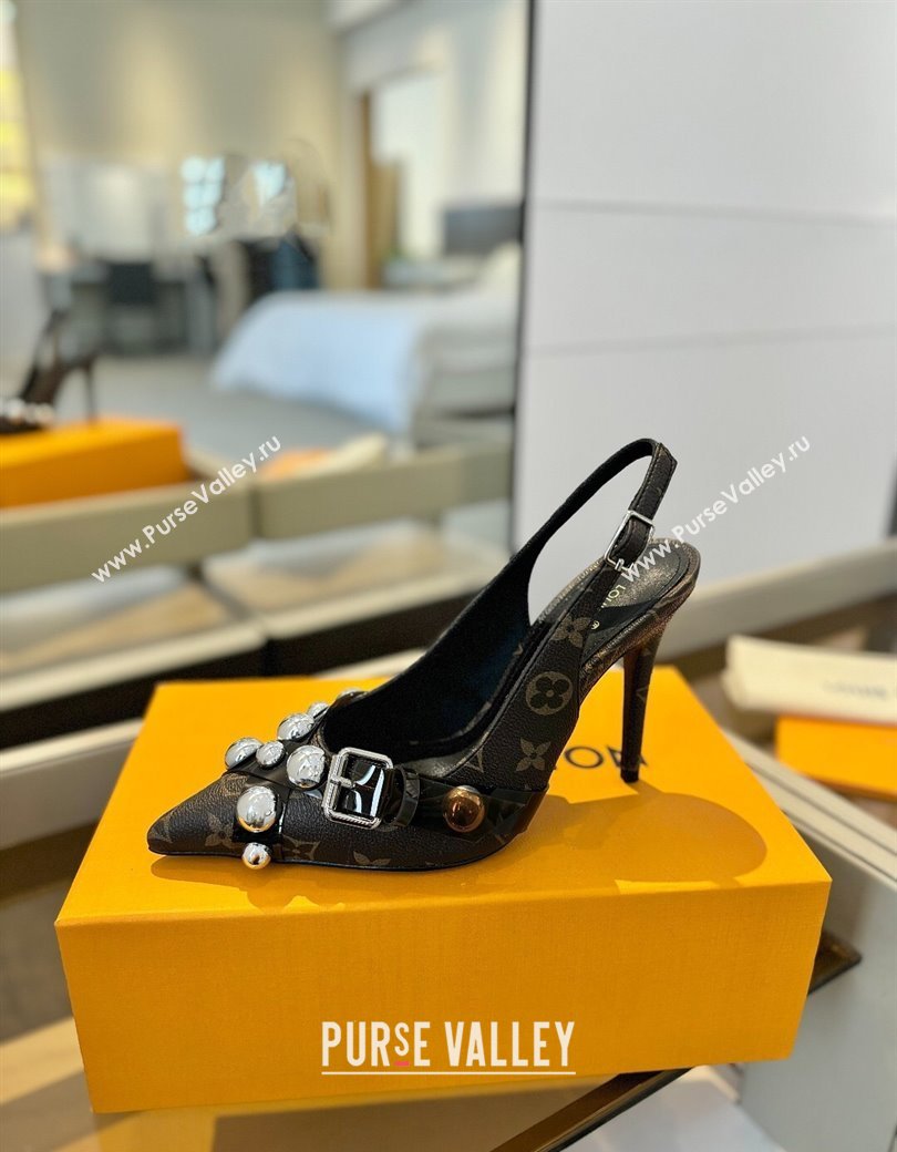 Louis Vuitton Monogram Canvas Slingback Pumps 9.5cm with Studs 2025 0222 (SS-250222047)