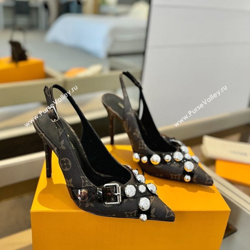 Louis Vuitton Monogram Canvas Slingback Pumps 9.5cm with Studs 2025 0222 (SS-250222047)