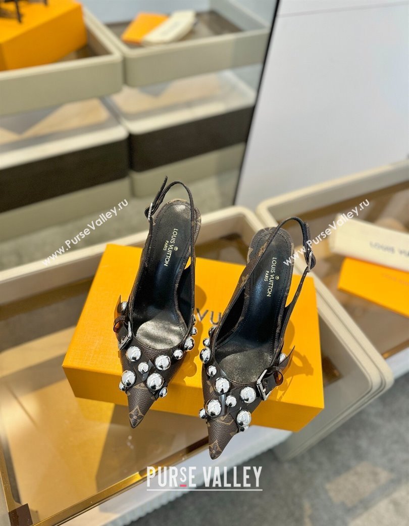 Louis Vuitton Monogram Canvas Slingback Pumps 9.5cm with Studs 2025 0222 (SS-250222047)