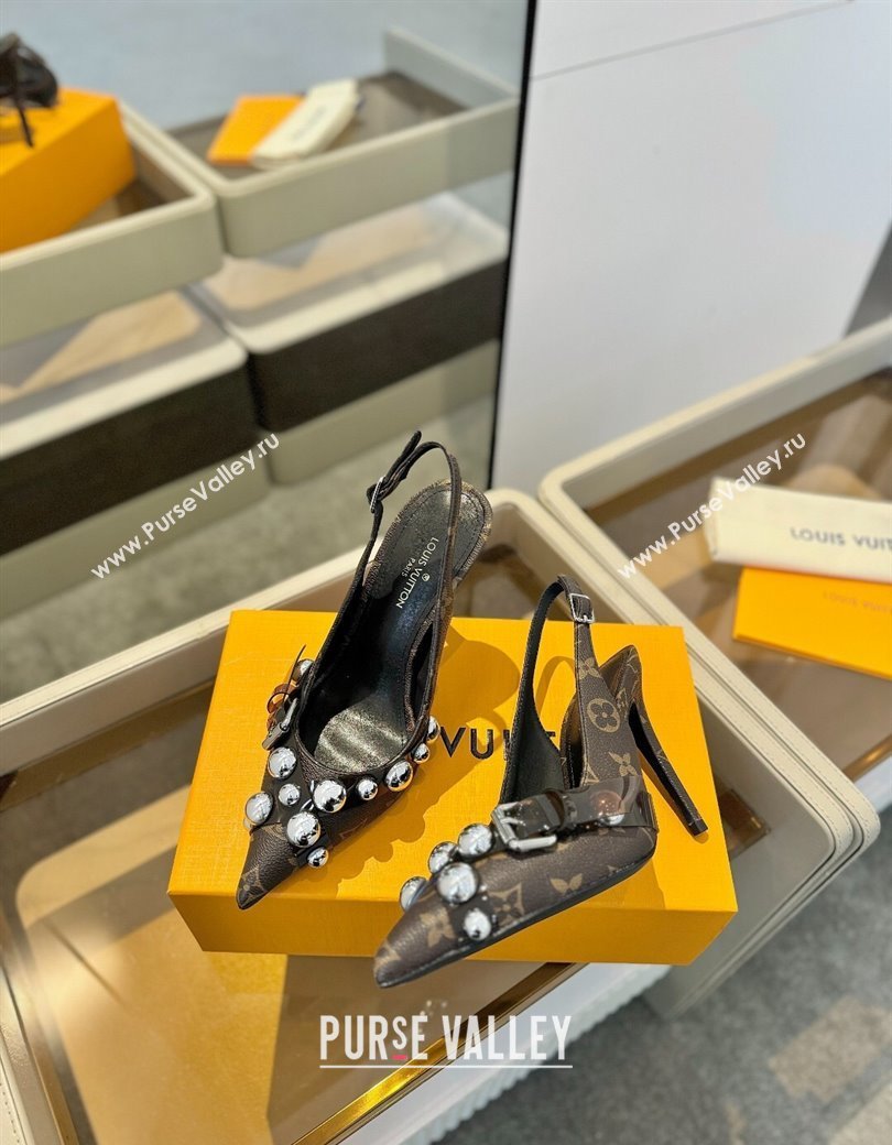 Louis Vuitton Monogram Canvas Slingback Pumps 9.5cm with Studs 2025 0222 (SS-250222047)