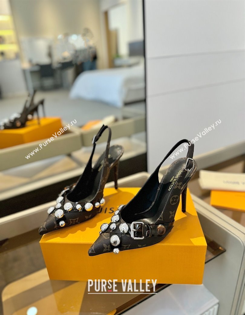 Louis Vuitton Monogram Canvas Slingback Pumps 9.5cm with Studs 2025 0222 (SS-250222047)