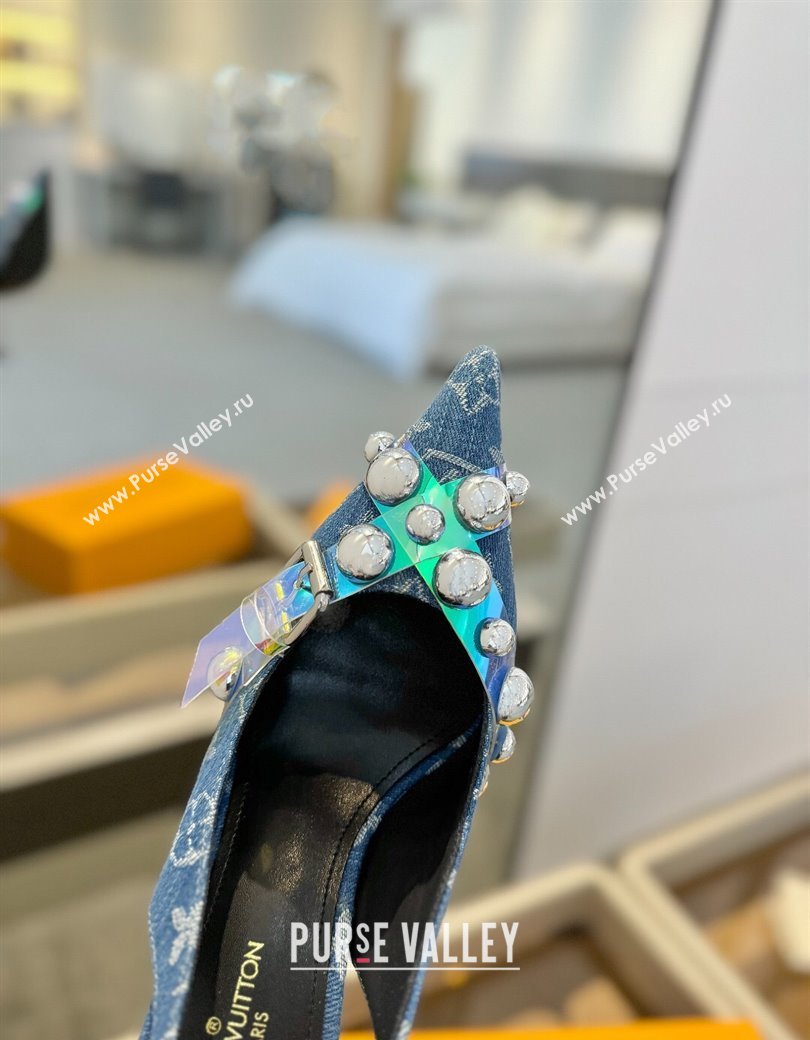 Louis Vuitton Monogram Denim Slingback Pumps 9.5cm with Studs Blue 2025 0222 (SS-250222048)