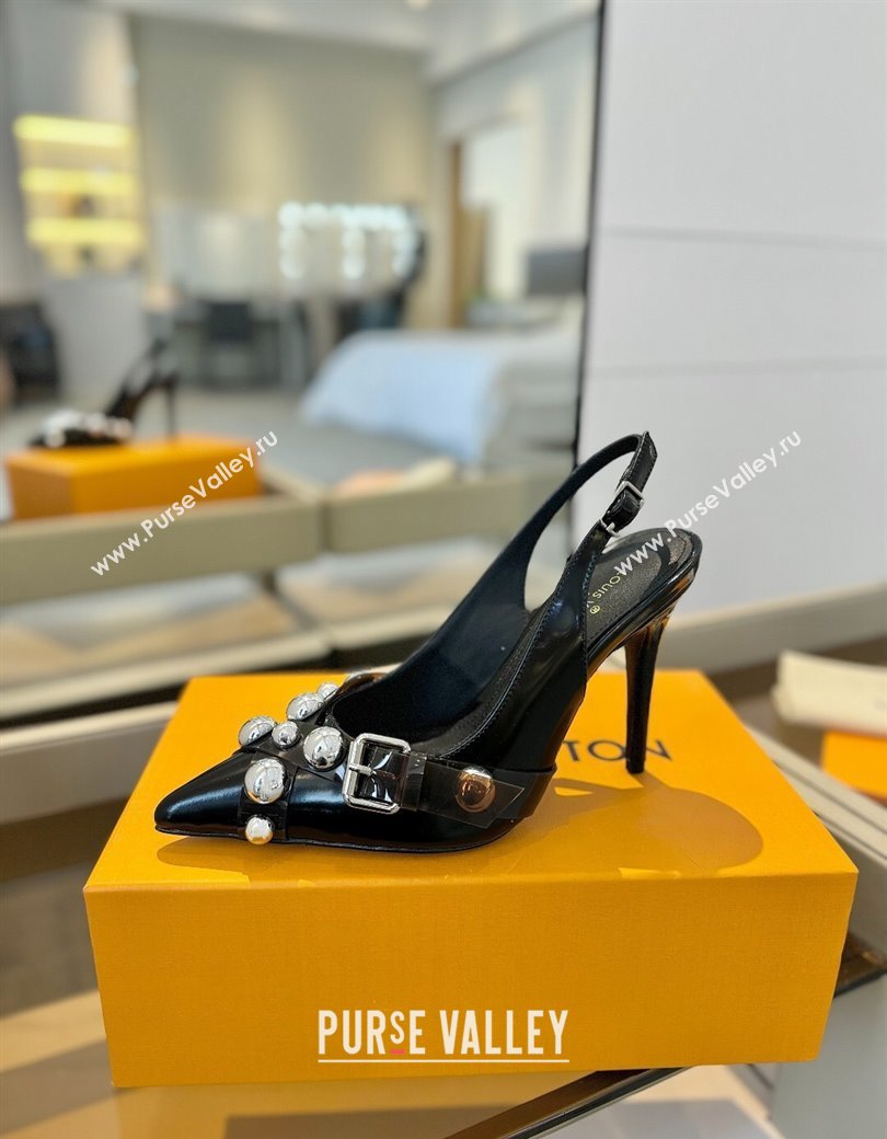 Louis Vuitton Calfskin Slingback Pumps 9.5cm with Studs Black 2025 0222 (SS-250222050)