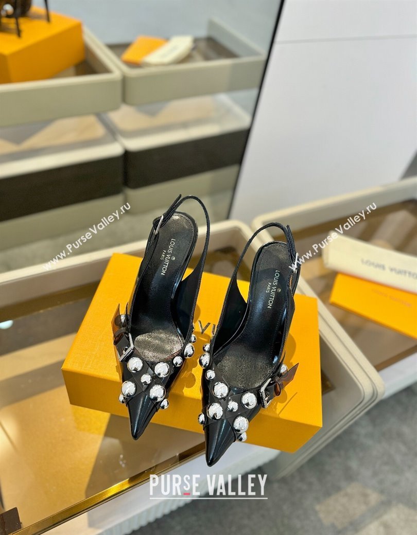 Louis Vuitton Calfskin Slingback Pumps 9.5cm with Studs Black 2025 0222 (SS-250222050)