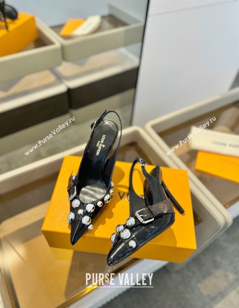Louis Vuitton Calfskin Slingback Pumps 9.5cm with Studs Black 2025 0222 (SS-250222050)