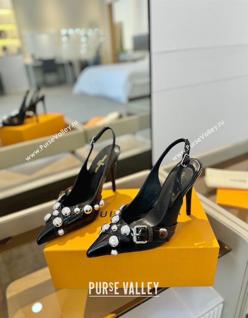 Louis Vuitton Calfskin Slingback Pumps 9.5cm with Studs Black 2025 0222 (SS-250222050)