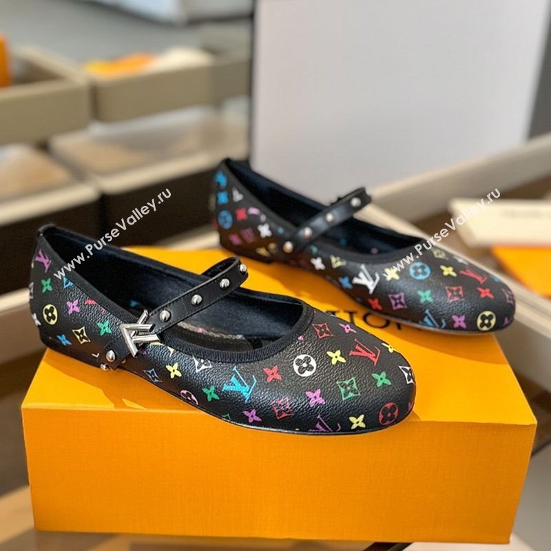 Louis Vuitton LV x TM Romy Flats Ballerinas in Multicolor Monogram Canvas Black 2025 (SS-250222077)