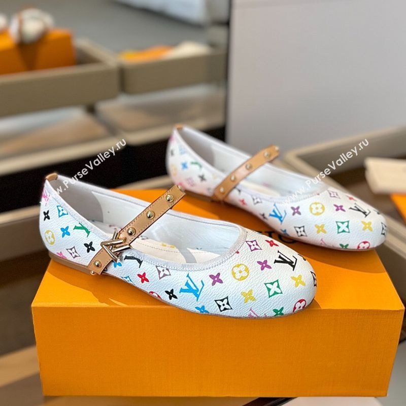 Louis Vuitton LV x TM Romy Flats Ballerinas in Multicolor Monogram Canvas White 2025 (SS-250222079)