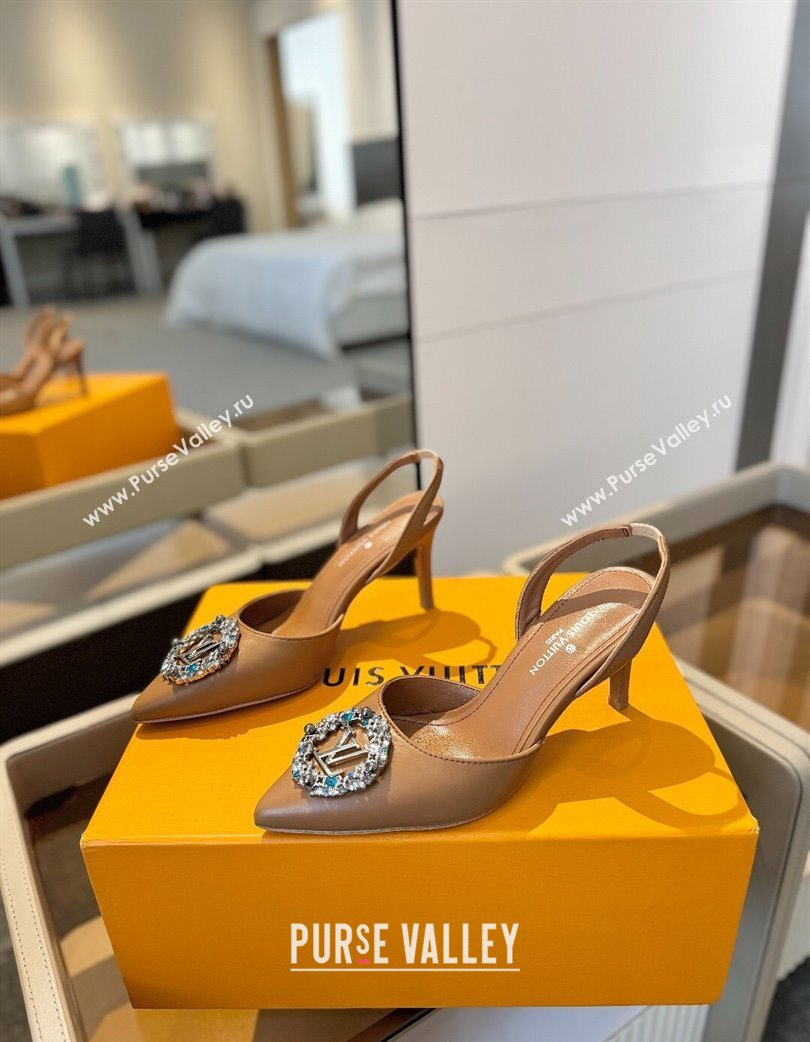 Louis Vuitton Madeleine Slingback Pumps 7.5cm in Leather with LV Strass Buckle Brown 2025 0224 (SS-250224019)