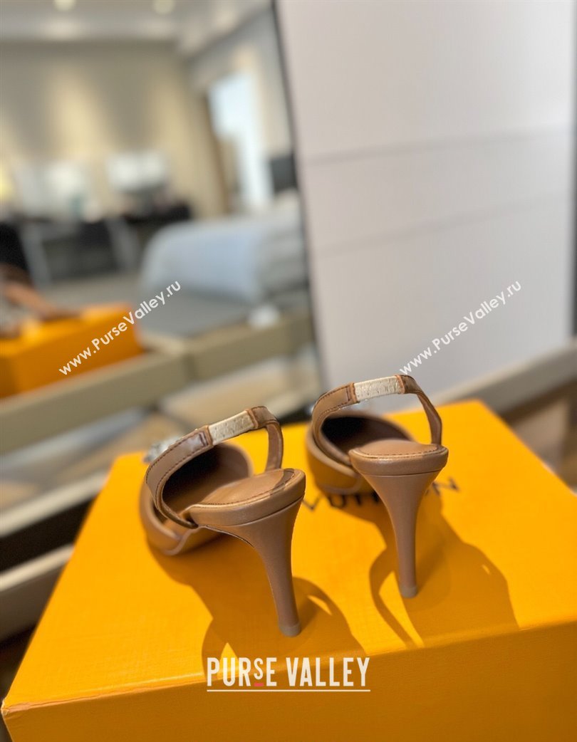 Louis Vuitton Madeleine Slingback Pumps 7.5cm in Leather with LV Strass Buckle Brown 2025 0224 (SS-250224019)