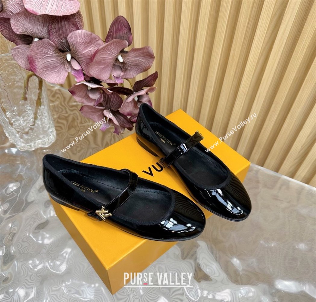 Louis Vuitton Romy Flats Ballerinas in Patent Leather with LV Strap Black 2025 (SS-250222080)