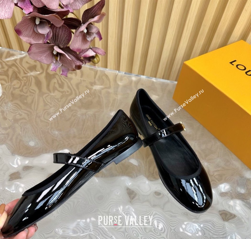 Louis Vuitton Romy Flats Ballerinas in Patent Leather with LV Strap Black 2025 (SS-250222080)
