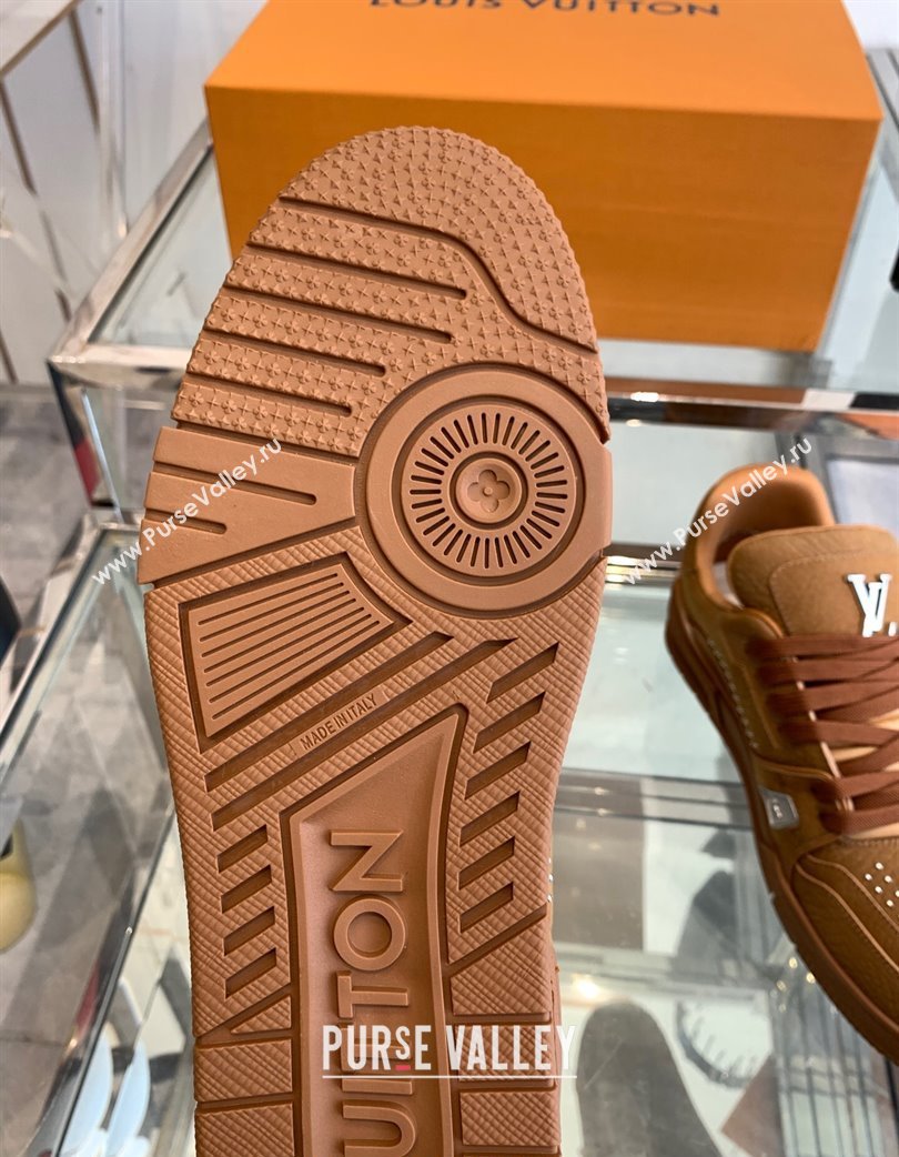Louis Vuitton Mens LV Trainer Sneakers in Grained Nubuck Leather with Studs Cognac Brown 2025 (KL-250224009)