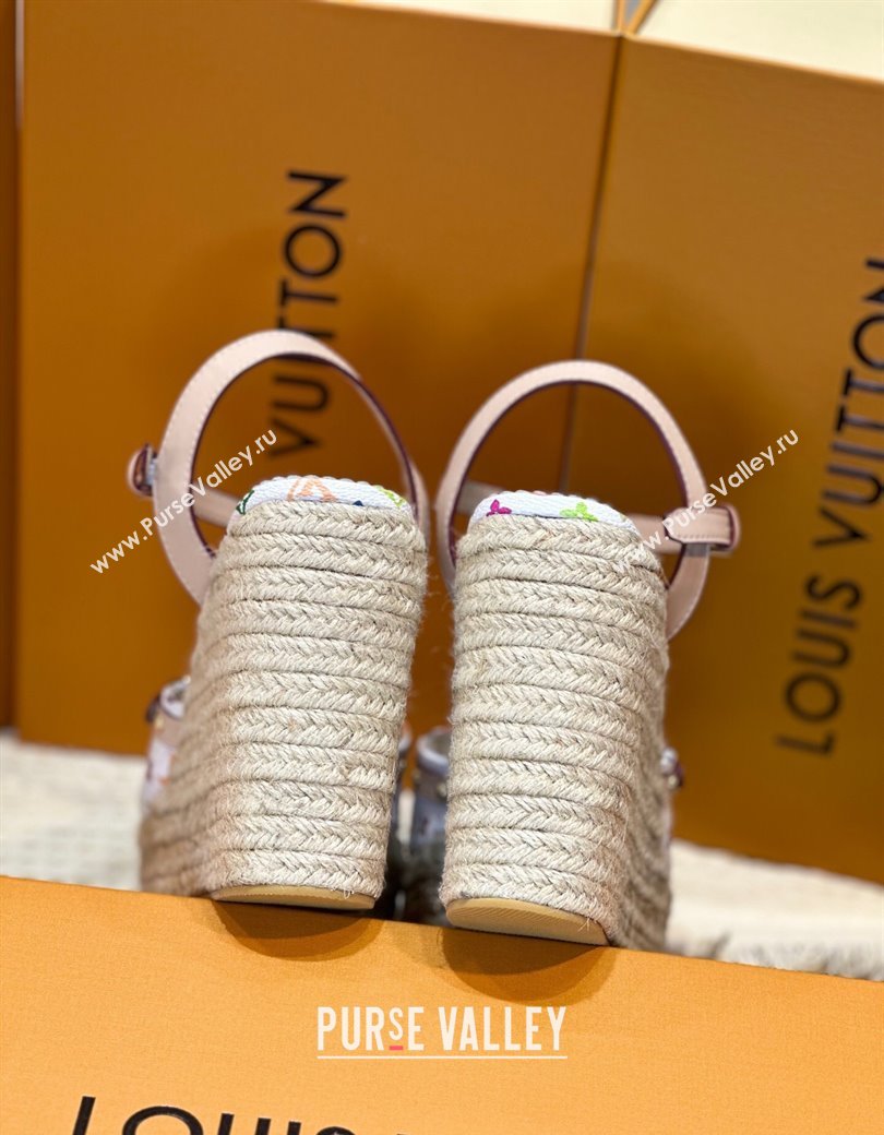 Louis Vuitton LV x TM Helios Wedge Sandals 8cm in Multicolor Monogram Canvas White 2025 (MD-250222063)