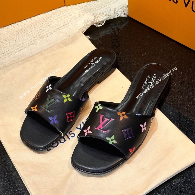 Louis Vuitton Neo Revival Flat Slides Sandal in Multicolor Monogram Leather Black 2025 0222 (MD-250222065)