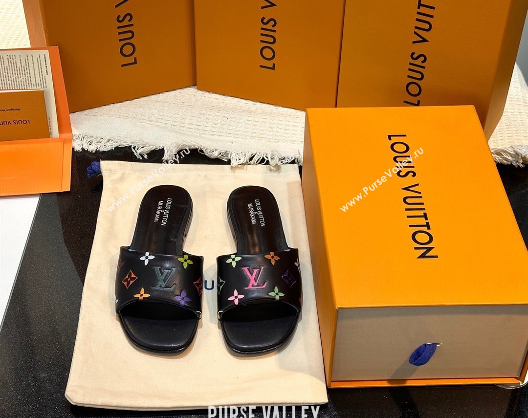Louis Vuitton Neo Revival Flat Slides Sandal in Multicolor Monogram Leather Black 2025 0222 (MD-250222065)