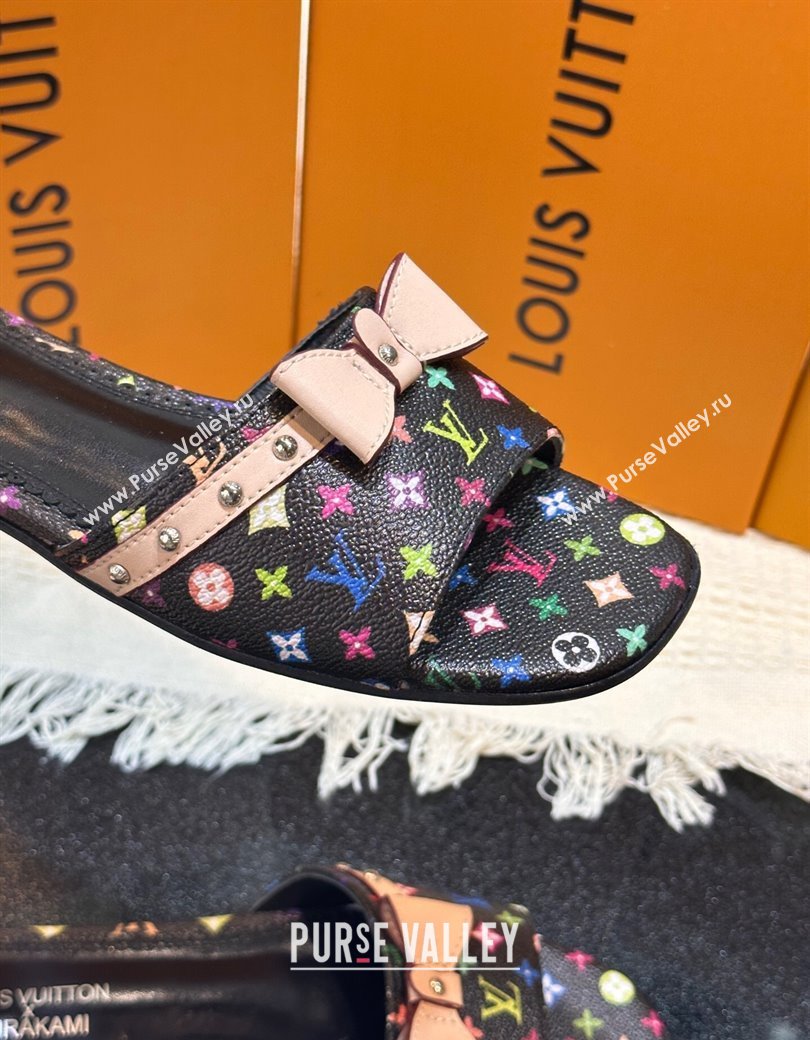 Louis Vuitton LV x TM 6AM Flat Slides Sandal in Multicolor Monogram Canvas with Bow Black 2025 (MD-250222068)