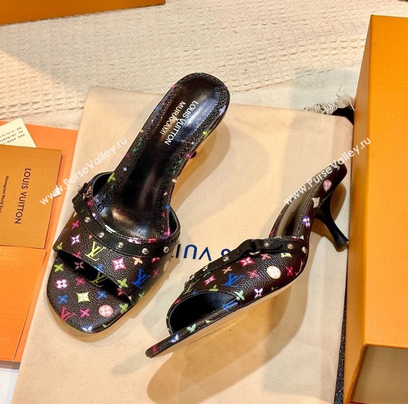 Louis Vuitton LV x TM 6AM Heel Slides Sandal 5.5cm in Multicolor Monogram Canvas Black 2025 (MD-250222069)