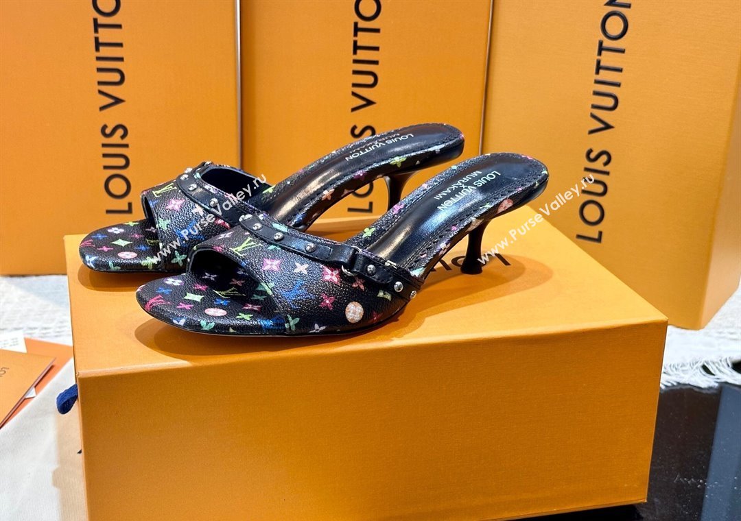 Louis Vuitton LV x TM 6AM Heel Slides Sandal 5.5cm in Multicolor Monogram Canvas Black 2025 (MD-250222069)