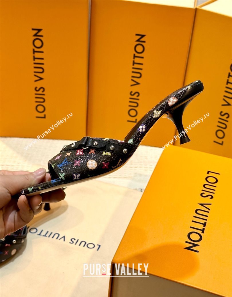 Louis Vuitton LV x TM 6AM Heel Slides Sandal 5.5cm in Multicolor Monogram Canvas Black 2025 (MD-250222069)