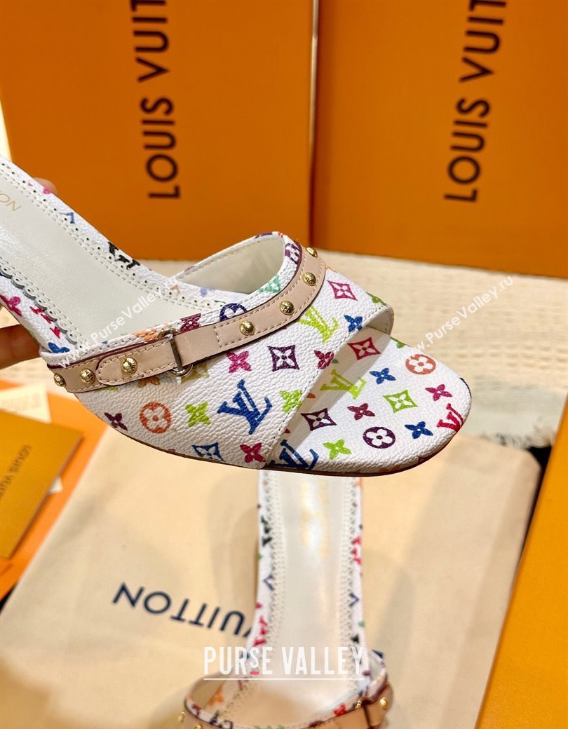 Louis Vuitton LV x TM 6AM Heel Slides Sandal 5.5cm in Multicolor Monogram Canvas White 2025 (MD-250222070)