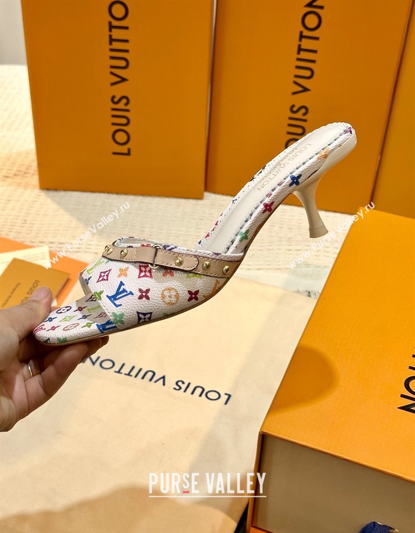 Louis Vuitton LV x TM 6AM Heel Slides Sandal 5.5cm in Multicolor Monogram Canvas White 2025 (MD-250222070)