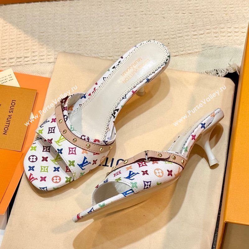 Louis Vuitton LV x TM 6AM Heel Slides Sandal 5.5cm in Multicolor Monogram Canvas White 2025 (MD-250222070)