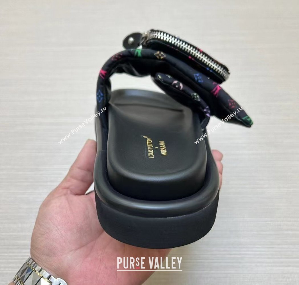 Louis Vuitton LV x TM Pool Pillow Flat Comfort Slides Sandal in Multicolor Monogram Nylon with Pouch Black 2025 (MD-250222074)