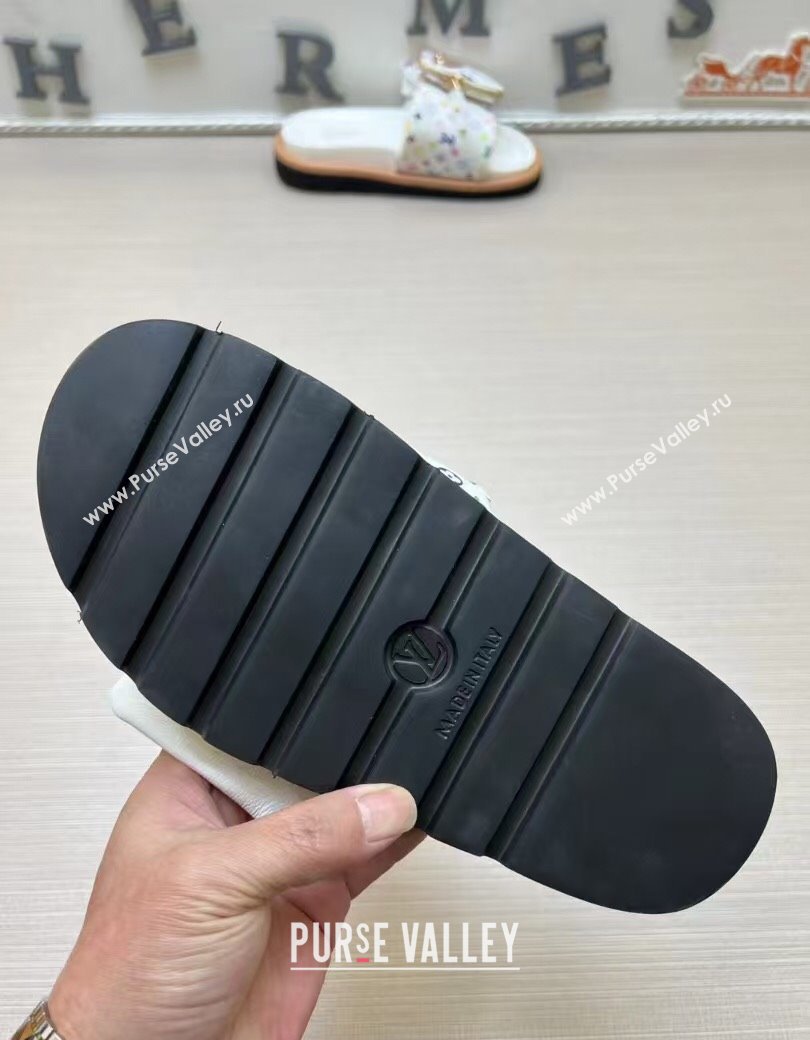 Louis Vuitton LV x TM Pool Pillow Flat Comfort Slides Sandal in Multicolor Monogram Nylon with Pouch Black 2025 (MD-250222074)