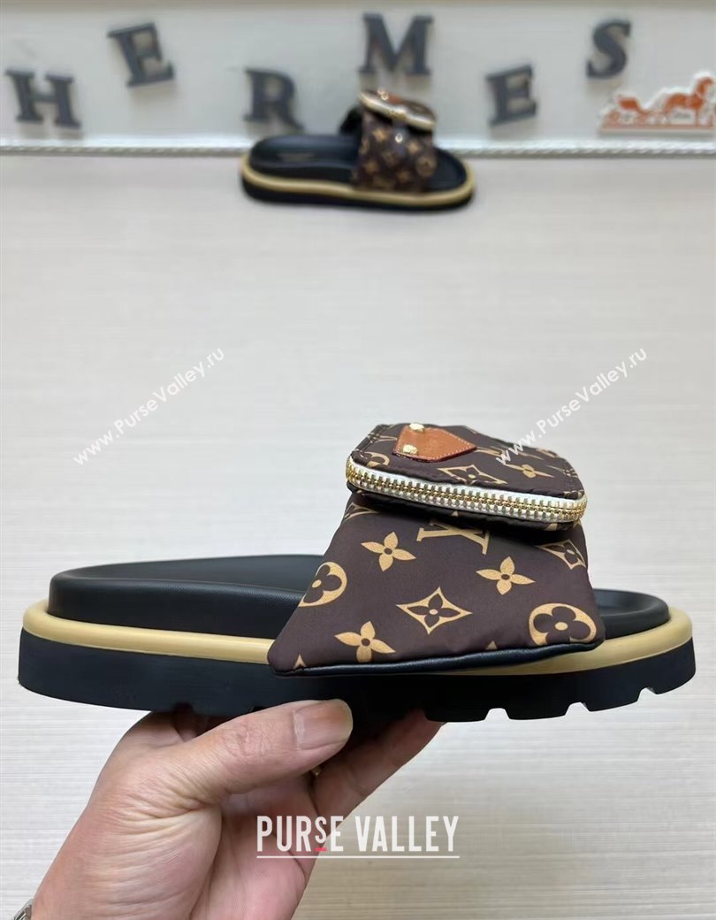 Louis Vuitton LV x TM Pool Pillow Flat Comfort Slides Sandal in Monogram Nylon with Pouch Brown 2025 (MD-250222076)