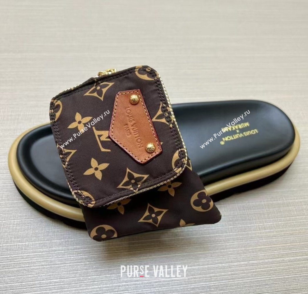 Louis Vuitton LV x TM Pool Pillow Flat Comfort Slides Sandal in Monogram Nylon with Pouch Brown 2025 (MD-250222076)