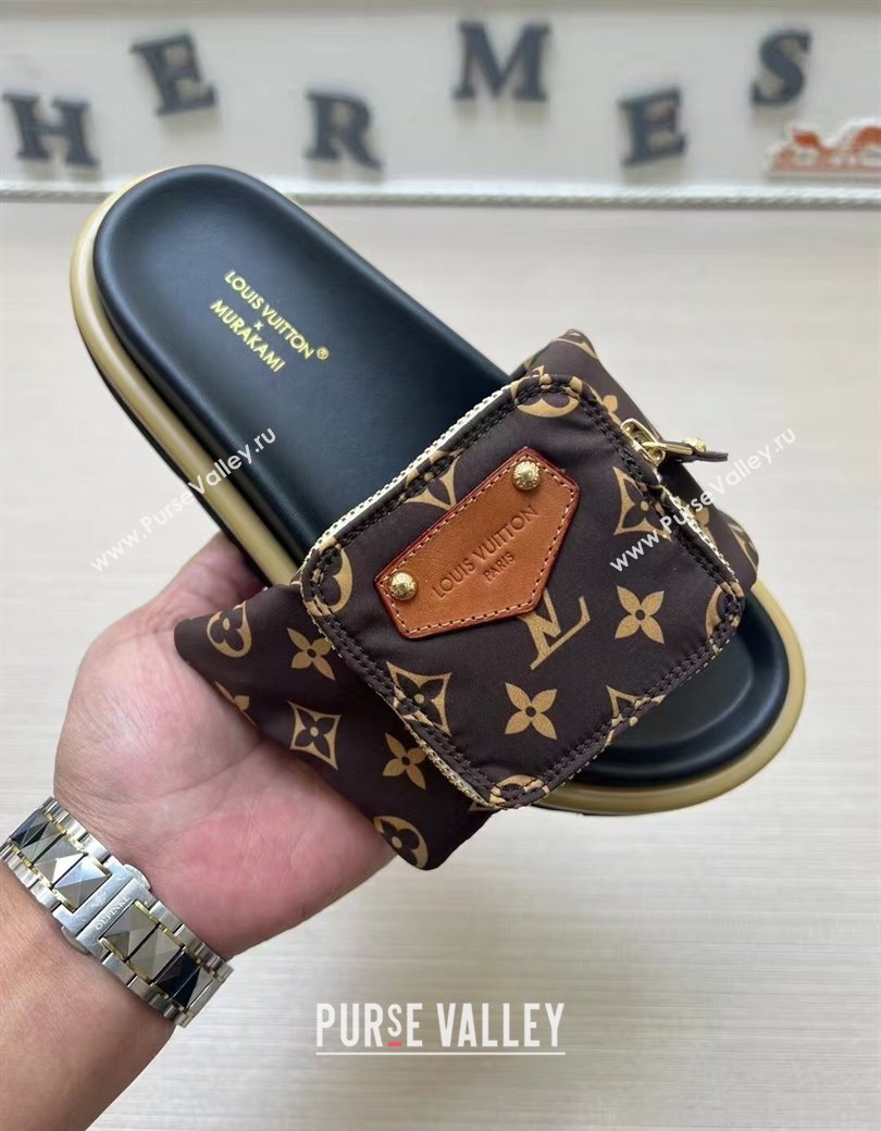 Louis Vuitton LV x TM Pool Pillow Flat Comfort Slides Sandal in Monogram Nylon with Pouch Brown 2025 (MD-250222076)