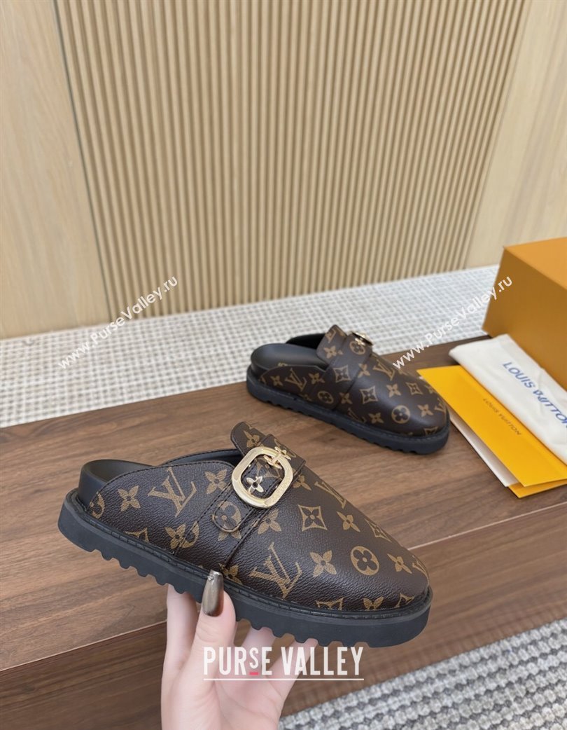 Louis Vuitton LV Cosy Flat Comfort Clog Mules with Buckle Strap in Monogram Canvas 2025 0224 (MD-250224004)