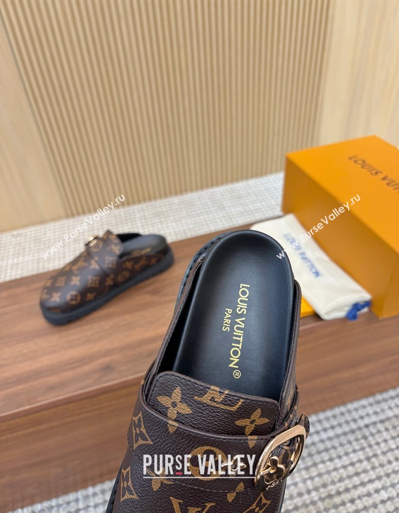 Louis Vuitton LV Cosy Flat Comfort Clog Mules with Buckle Strap in Monogram Canvas 2025 0224 (MD-250224004)