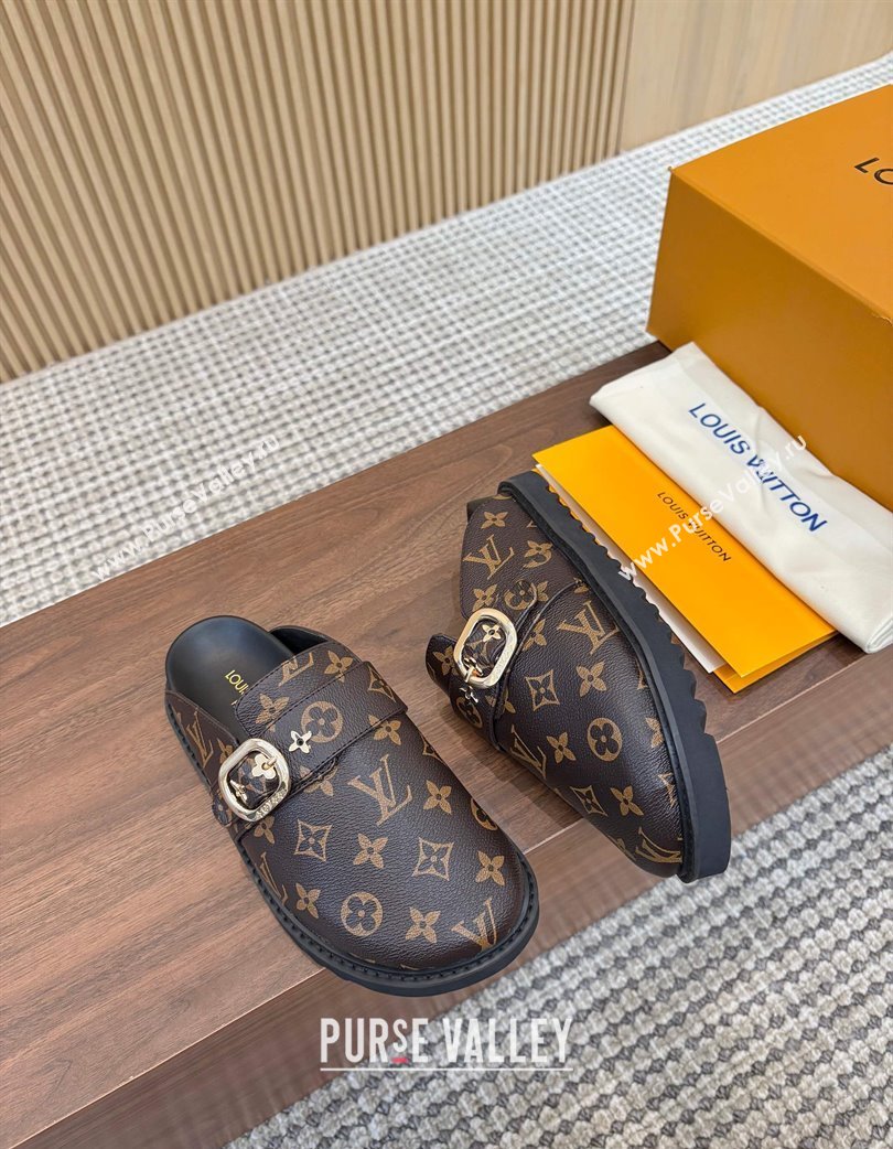 Louis Vuitton LV Cosy Flat Comfort Clog Mules with Buckle Strap in Monogram Canvas 2025 0224 (MD-250224004)