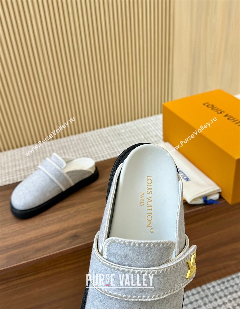 Louis Vuitton LV Cosy Flat Comfort Clog Mules with LV Strap in Wool Light Grey 2025 0224 (MD-250224007)