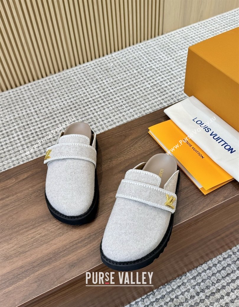 Louis Vuitton LV Cosy Flat Comfort Clog Mules with LV Strap in Wool Grey2 2025 0224 (MD-250224008)