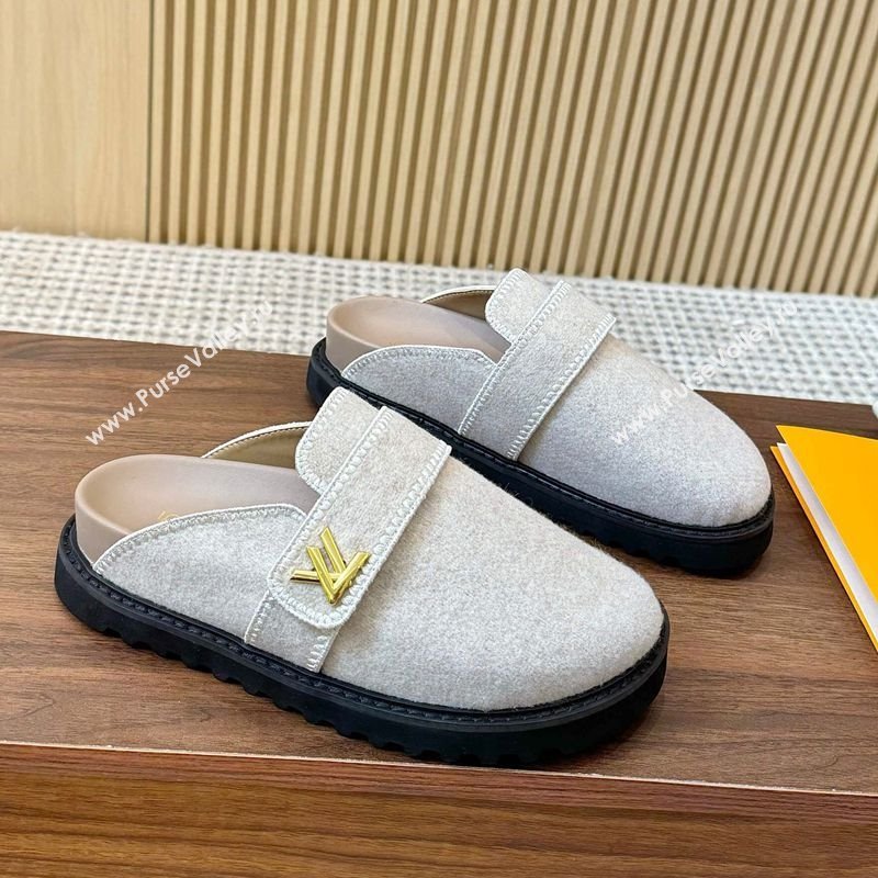 Louis Vuitton LV Cosy Flat Comfort Clog Mules with LV Strap in Wool Grey2 2025 0224 (MD-250224008)