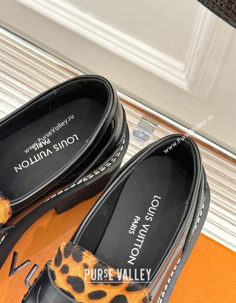 Louis Vuitton LV Beaubourg Platform Loafers 4cm with Coin Charm in Leopard print/Black Leather 2025 (MD-250222028)